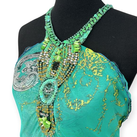 Katharine Story DESIGNER Silk Sequin Embellished Halter Neck Sobe Midi Dress - Picture 4 of 10